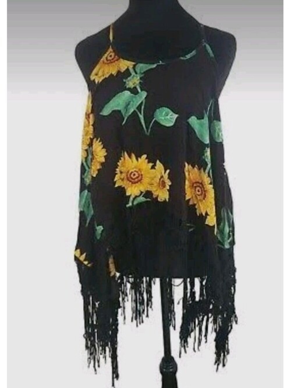 SunflowerBlack Fringe Poncho Shawl Women's  Boho Cover-Up
